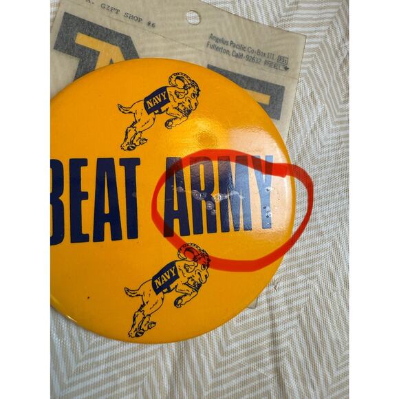 Vintage US Naval Academy Beat Army Pinback Button Goat, Decal, and Keychain - Picture 3 of 8